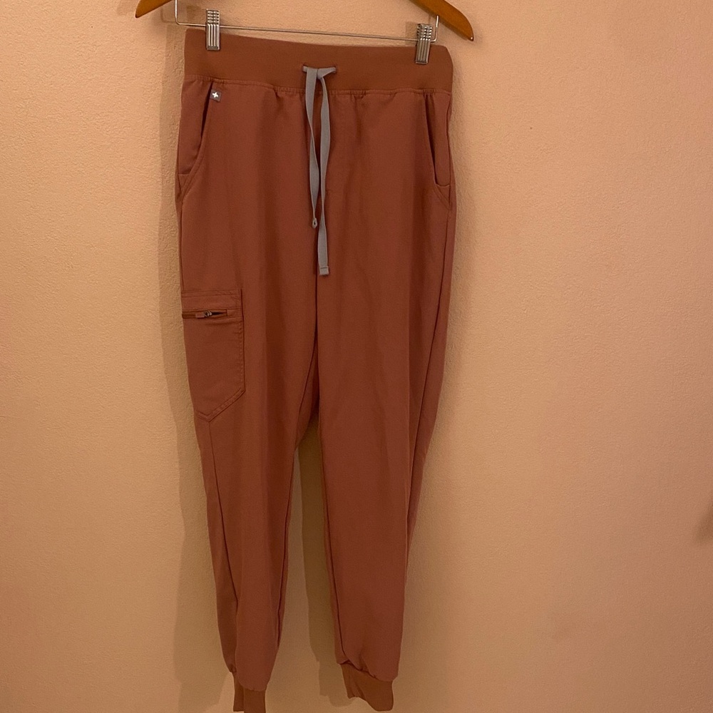 Figs Terracotta Jogger Pants with Gray Drawstring